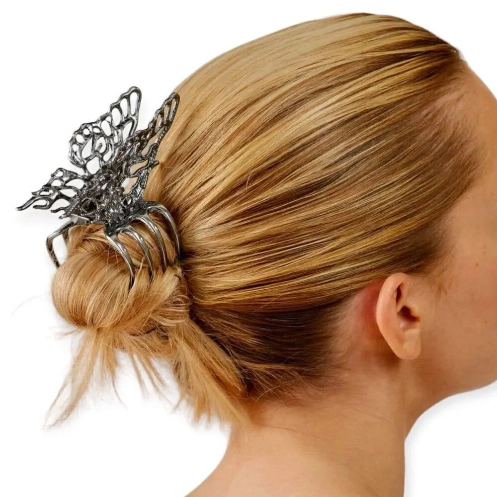Oversized Black Metal Butterfly Wing Hair Clip - NEW